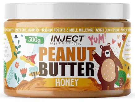 Inject Nutrition Burro di Arachidi con Miele Millefiori, 500g, Senza Sale, Senza Olio di Palma