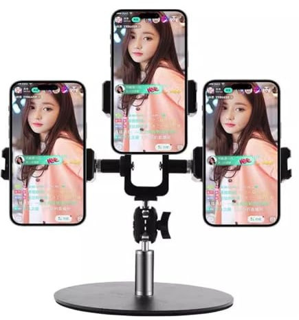 exproyzk Handyhalterung für DREI Smartphones Desktop-Aufnahmen mit DREI Kameras Multifunktionale Handy-Videoaufnahmen für Live-Übertragungen(Height 28cm)