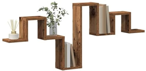 vidaXL Wandregal Wandhalterung Altholz 104,5 x 43 x 10 cm | Einzigartige Wellenstruktur verleiht Charakter, Hergestellt aus massivem recyceltem Holz,