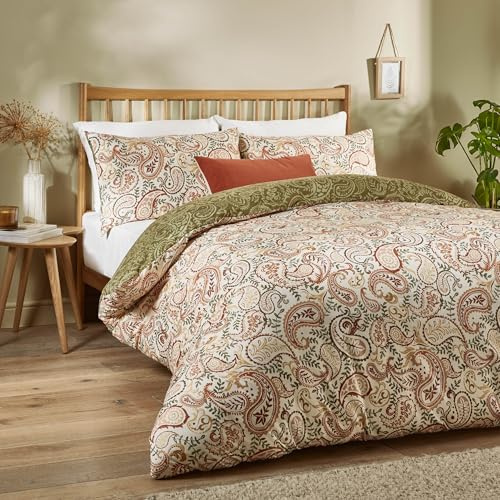 furn. Duvet Day Anika Duvet Cover Set – Reversible Paisley Printed Bedding with Earthy Tones & Traditional Design (Multicolour - Double)