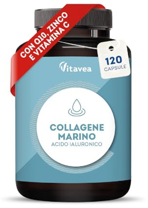 Collagene Marino Idrolizzato + Acido Ialuronico per Pelle, Capelli, Unghie e Articolazioni – 1000 mg Tipo I & III – Integratore con Vitamina C, Zinco e CoQ10 – 120 Capsule Vitavea