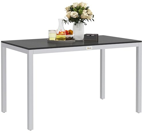 Outsunny Gartentisch Aluminium 120x70 cm Buffettisch mit Holzoptik Wetterfest Campingtisch, rutschfest Terrassentisch für 4-6 Personen Balkontisch Outdoor Esstisch für Balkon Garten, Schwarz