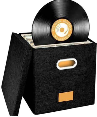 TSMORY Multipurpose Record Storage Box Case with Lid and Handles Folding Designs Holds Most Records for Albums and Files