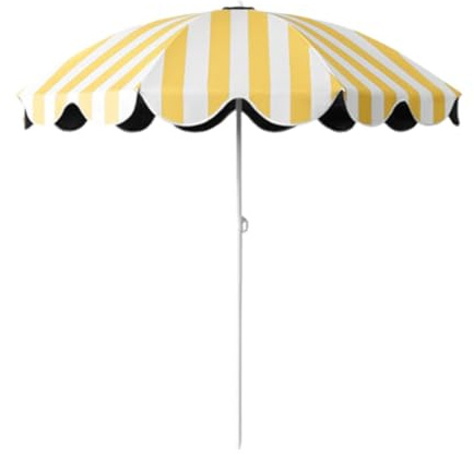 Folpus Parasol de Jardin Renforcé à Rayures Jaunes et Blanches, Portable, pour Table à Manger, Jardin, Terrasse, sans Base