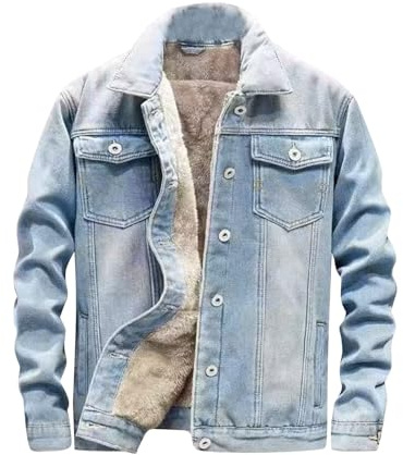 Generisch Herren-Jeansjacke, Sherpa-Fleece, gefüttert, Jeansjacke, langärmelig, Button-Down-Mäntel, Winter, lässig, dicke Oberbekleidung, Hellblaue Jeansjacke für Herren, M