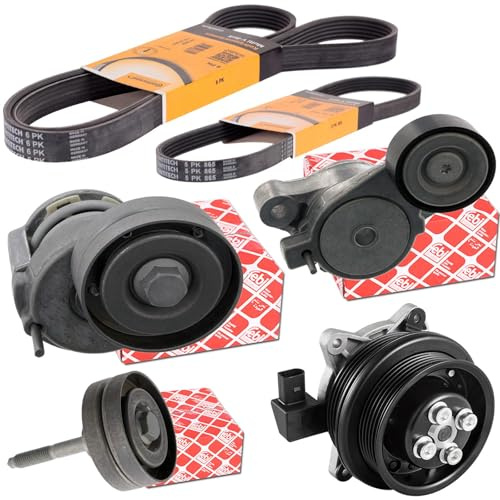 Conti Keilrippenriemen + Febi Spanner + Wasserpumpe | 160037510+40327+36692+32629+6PK1698+5PK491 für Jetta Golf 5+6