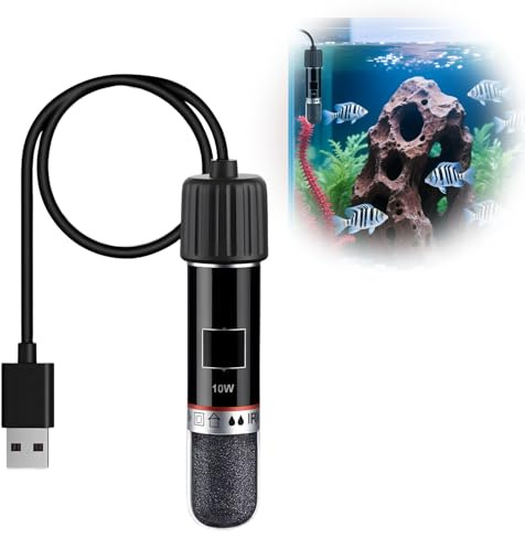 Qaum Mini calentador de acuario USB 10w, 26 ℃ control de temperatura, mini varilla calefactora de acuario, calefacción, tortuga de acuario para agua dulce y marina y 2,5 l pequeños acuarios