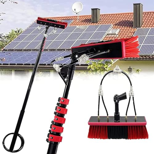 Fensterputzstab mit Teleskopbürste und Schlauchbrause für Außen Solarpanel und Glaspflege