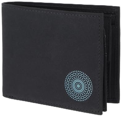 Oxmox Geldbörse Herren/Portemonnaie Damen | Wallet mit RFID Schutz | New Cryptan (Vegan) | 5 Kreditkartenfächer | Querscheinbörse Querformat | schwarz | Circle Bloom Print Cyan
