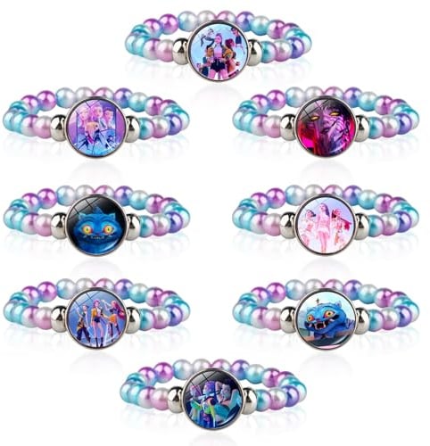 TCRZHHRX p0p Dem0n Hun/ters 8-teiliges Set Freunschaftsarmbänder Kinder | Elastische Freundinnen-Armbänder (je 13g) | Ideal für Mottopartys und die Schule | Coole Anime-Accessoires