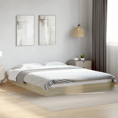 Tonture Bettgestell Sonoma-Eiche 160x200 cm, Holzwerkstoff, Robustes Plattform Bett für Schlafzimmer, modernes Design, langlebige Betten für erholsamen Schlaf