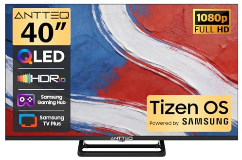Antteq MEMC HDR10 Téléviseur intelligent 40 pouces avec support central FHD QLED avec système d'exploitation Tizen avec concentrateur de jeu AppleTV+ Netflix Freeview, MEMC HDR10, idéal pour le salon