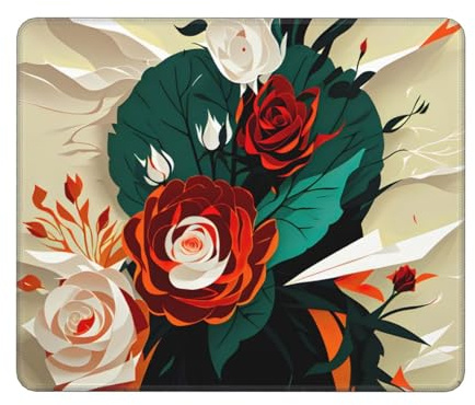 Hingor Tapis de souris imprimé floral rose rouge, tapis de souris personnalisé pour bureau, maison, tapis de souris imperméable, base en caoutchouc antidérapant, tapis de souris d'ordinateur pour