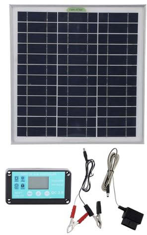 Buachois Chargeur Solaire Panneau 50W MPPT Monocrystalline Silicium ABS, Contrôleur Imperméable et Connecteur OBD pour Voiture Charge de Batterie Automobile