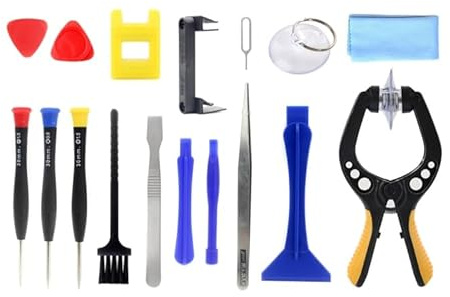Jeu d'outils de réparation de téléphone 17 en 1 – adapté pour Smartphones, Tablettes, Montres, Lunettes (iPhone Samsung Huawei Xiaomi iPad...) – Métal et Plastique