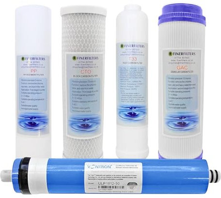 Finerfilters - Filtri di ricambio a 5 fasi, per osmosi inversa, uso domestico, membrana da 50 GPD, confezione da 5