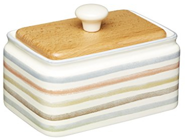 KitchenCraft Classic Collection Striped Ceramic Butter Dish with Lid - Cream