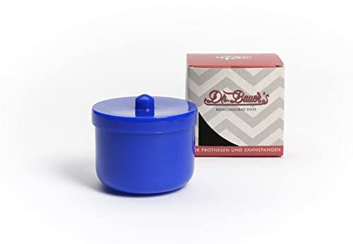 Dr. Bauer´s Reinigungsbad-Dose mit Klarspüleinsatz | Prothesendose | Gebissdose | Prothesendose mit Einsatz | Zahnspangendose (blau)