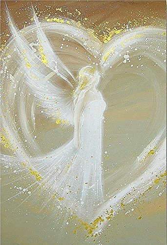 Engel Bild in Beige - Kunst Poster Weg ins Herz, Wohnzimmer Wanddeko, Sinnvolles Geschenk für Mama,Oma,Freundin. Wandbild für Lichtarbeit, Kraft und Stärkung.