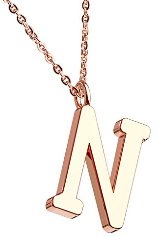 Mianova Damen Halskette Kette mit Buchstaben Anhänger Rosegold Vergoldet Buchstabe N