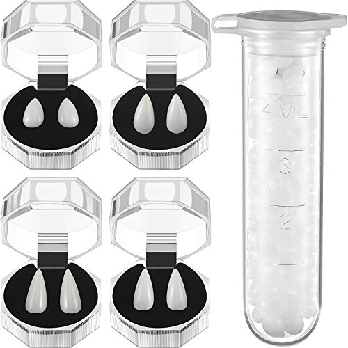 5 Pièces Kit de Crocs de Vampire 4 Tailles Crocs Personnalisés Dents de Vampire Faux Dentiers avec 1 Tube Adhésif de Granules de Dents pour Partie Cosplay Crocs de Fête Halloween