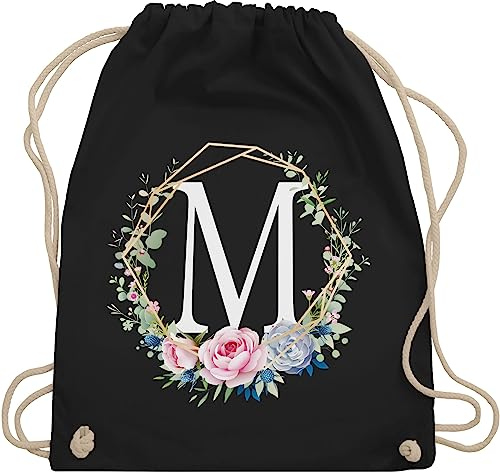 Turnbeutel Rucksack - Geschenk mit Initialen Tasche - Anfangsbuchstabe M - Buchstabe M - Unisize - Schwarz - einem turnsackerl kindergarten buchstaben beutel name stoffrucksack anfangsbuchstaben