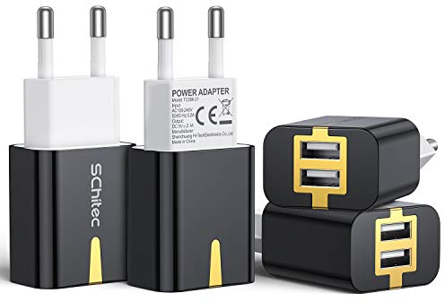USB Plug UK Charger, 4 Pack 5V/2.1A Dual Port Portable Fast Charge USB Wall Adaptor Travel Plug Power Adapter for iPhone 12/11/ 8, Samsung Galaxy Note 8 9 / S9 S8, iPad,Tablet