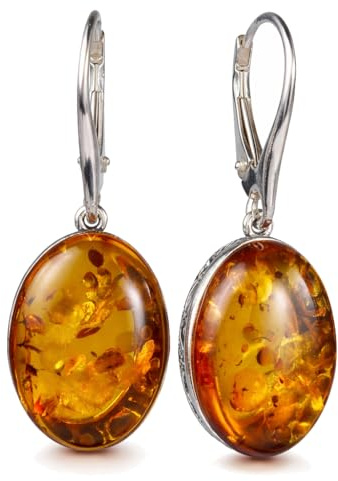 Sterling Silber und Baltic Amber French Leverback Honig Oval Ohrringe Lois