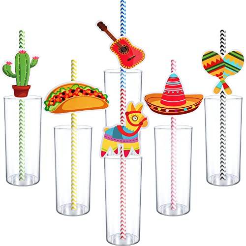 72 Piezas Pajitas de Papel de Fiesta de Cinco De Mayo Pajitas Mexicanas para Fiesta Taco Divertida, Foto Props de Evento Luau, Festivales Carnavales, Boda, Favores de Fiesta de Cumpleaños