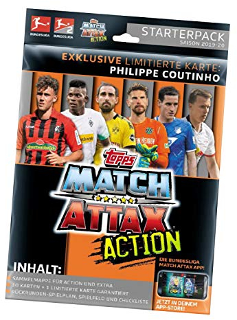 Topps BLA20-STPK1 European Soccer Club Match Attax Action, Sammelkarten Erweiterung, Saison 2019/2020, Starterpack mit Sammelmappe, Sammlermagazin, Spielfeld, 10, je 1 XL-und Limitierte Karte, bunt