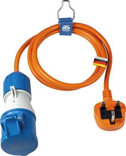 as - Schwabe CEE-Adapterleitung UK 1,5 m - Camping Adapter Großbritannien - UK Verlängerung Typ G - CEE-Kupplung mit Klappdeckel + powerlight Spannungsanzeige 230V, 16A, 3-polig, IP44, 660486
