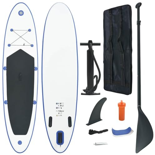 vidaXL Stand Up Paddle Board Set Aufblasbar SUP Surfbrett Surfboard Paddelboard Paddling ISUP Wellenreiter mit Tragetasche Blau Weiß