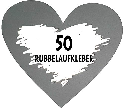 OWLBOOK 50 Rubbel Etiketten Herzen Silber zum Basteln von Rubbelkarten Rubbellose Überraschungen Gutscheinkarten Einladungen Hochzeit oder Verkündung von Schwangerschaft