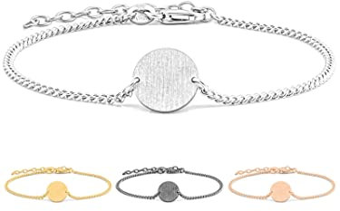 modabilé Armband Damen Circle Silber Rhodiniert Armkette rundem Plättchen-Anhänger (20cm - 24cm 1,4mm breit) Silberarmband 925 Sterling Silber