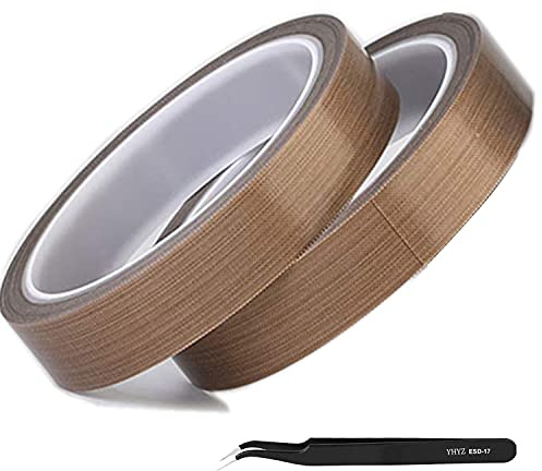 VISSQH High Temperature Tape, 2Pcs PTFE Tape/Teflon Tape,10m high Temperature Tape,Welding Sealing Tape Vacuum Machine Sealer Tape for Vacuum Hand Impulse Sealers, Heat Resistant Up 300℃ (19mmx10m)