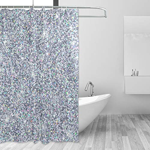Mnsruu Silberner Duschvorhang, Badezimmer-Duschvorhang, Stoff, wasserdicht, für Bad, Heimdekoration, 150 x 180 cm, mit 12 Haken (kein Glitzer)