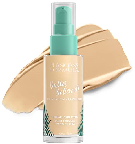 Physicians Formula, Murumuru Butter Believe It! Foundation + Concealer, cremige Foundation und Concealer für strahlenden Glanz, mit Murumuru-Butter, Cupuaçu und Tucuma, Hautton: Fair