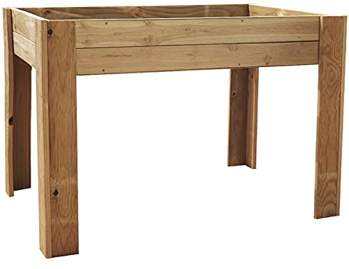 PLANTAWA Mesa de Cultivo Ceres 120, Mesa Rectangular Grande, Madera, 120 x 80 x 80 cm, Jardinera Exterior para Terraza Jardín Monta tu Huerto Urbano