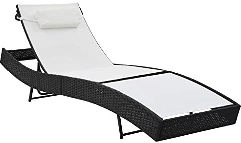 Draussen,Gartenliege Rattan Garten,Gartenliege mit höhenverstellbarer Rückenlehne,Sonnenliege mit Auflage Poly Rattan Schwarz