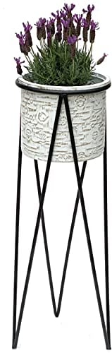 DanDiBo Blumenhocker mit Topf Metall Schwarz Weiß L 75 cm Blumenständer 96043 Blumensäule Modern Pflanzenständer Pflanzenhocker