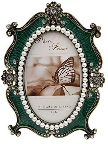 Fenteer aus aus Vintage Bilderrahmen Oval Retro Bilderrahmen mit Perlenbesatz Bild Display Wohnkultur Desktop Tischplatte Rahmen, 6 Zoll