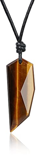 COAI Geschenkideen Unisex Spitzer Anhänger aus Tigerauge Wolfszahn Amulett Leder Halskette