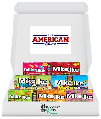American Candy Hamper - Mike & Ike Sweets Premium Gift Box of Fruit Flavoured Chewy Candy/Sweets - Gluten and Fat Free - by GroceriesRUS