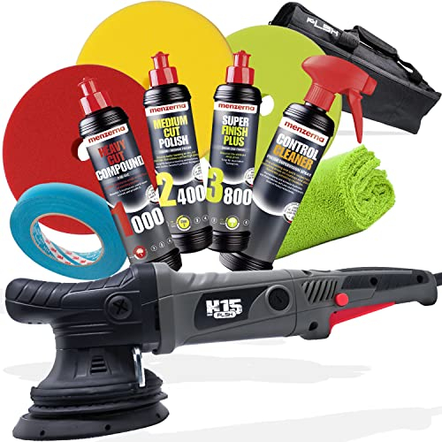detailmate Polier Set: PLSH H15 Poliermaschine + menzerna Polituren 250ml, ControlCleaner - Lackreiniger 500ml & Polierpads 150mm + 3M Band + Poliertuch - Profi Politur für Auto & Motorrad Lack