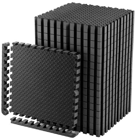 Schutzmatten Set EXTRA DICK - 2cm - PREMIUM Fitness Geräte Unterlegmatte 6 St. EXTRA LARGE (60 x 60 cm – jede Fliese) (2.22 m² – alle zusammen) schwarze Bodenschutzmatten zusammenstecken