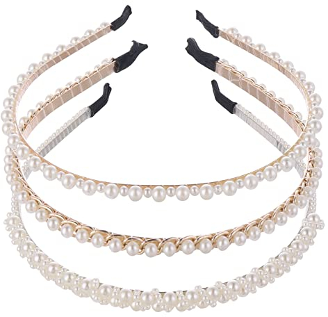 3 Pièces Bandeaux de Perles Serre Tete Mariage de Fausses Perles Blanches Bandeaux de Mariée Diademe Femme Filles Accessoire Cheveux Mariage