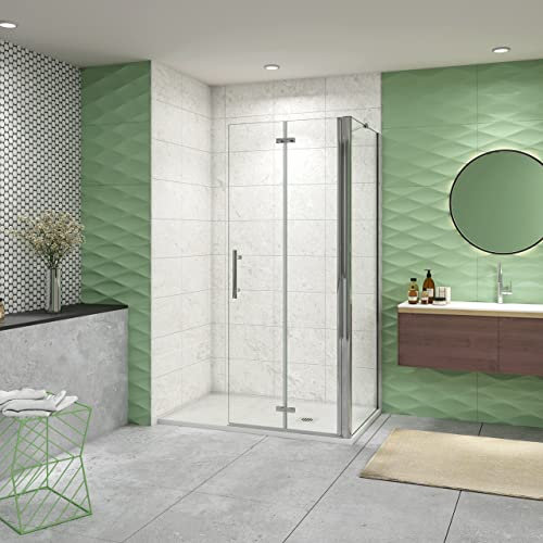 195 cm Box Doccia Walk In Parete Fissa 80 cm + Porta Pieghevole 87 cm Vetro da 6 mm Temperato Anticalcare Barra Stabilizzatrice 45 cm Cromo Lucido
