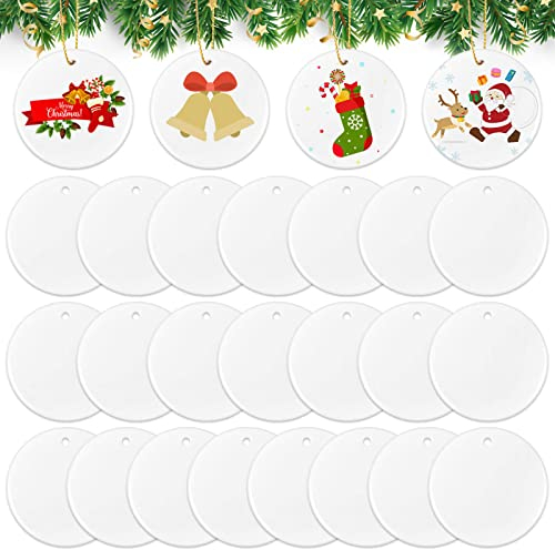 26 Stück Keramik Sublimation Ornamente Blanks Bulk, 7,1 cm runde Sublimation Rohlinge Weihnachtsbaumschmuck Produkte für Scheiben Keramik Ornamente zum Bemalen