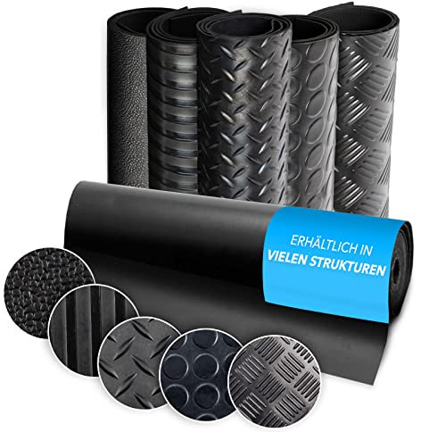 KARAT Gummimatte Meterware - Gummiläufer in vielen Strukturen - Antirutschmatte - Noppenmatte - Bodenmatte - Tränenblech - Bodenbelag (Breit gerippt - 6mm, 100 x 200 cm)