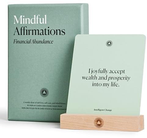 Mindful Affirmation Cards for Financial Abundance, Daily Words of Inspiration, Self Affirmation Inspirational Gifts, Positive Affirmations with Display Stand, Deck of 52 - Intelligent Change